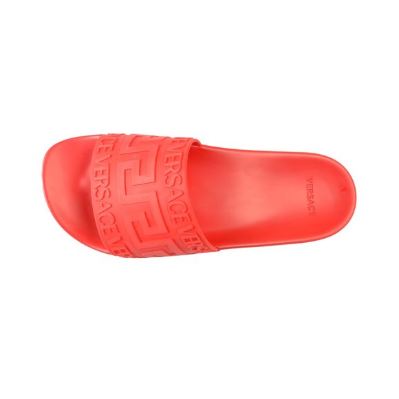 Versace Men's Deep Red "Greca" Print Embossed Pool Slide Flip Flops Shoes - Picture 7 of 8